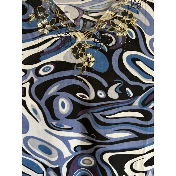 Blue Sleeveless coastal Blouse Shirt Women Plus Size 1X Gold Trim XL - Picture 4 of 6